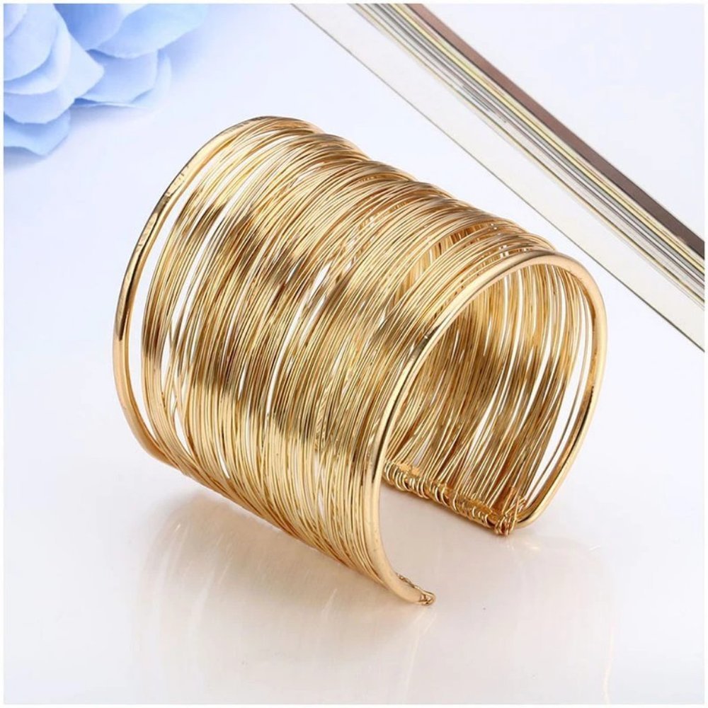 ❤️ NEW Gold-tone Wire Wrap Cuff Bracelet 2 1/4" Show Stopper - Picture 4 of 9